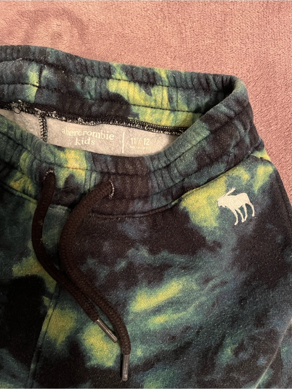abercrombie kids black and neon green tie-dye joggers sweatpants